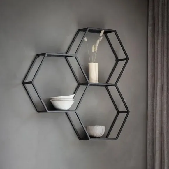 Hexagonal Wall Storage Unit - Black, Metal image