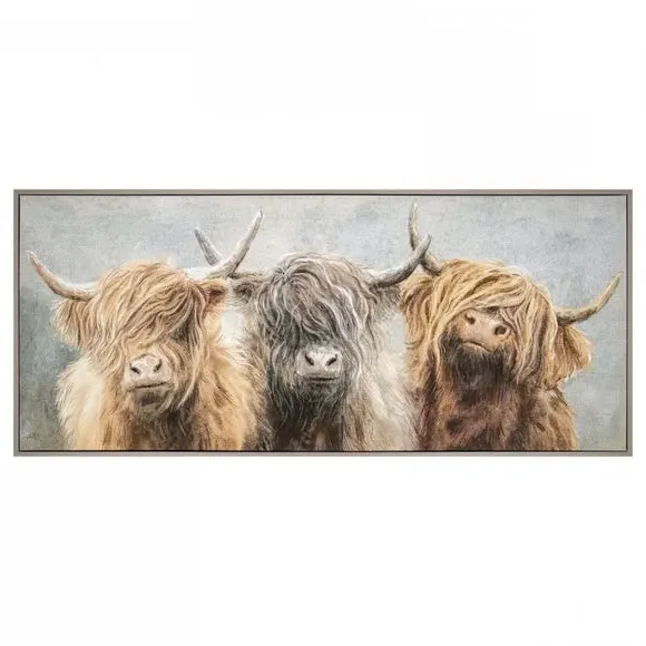 Highland Cow Framed Canvas - Grey