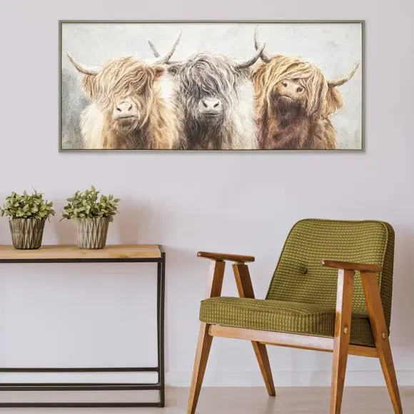 Highland Cow Framed Canvas - Grey image