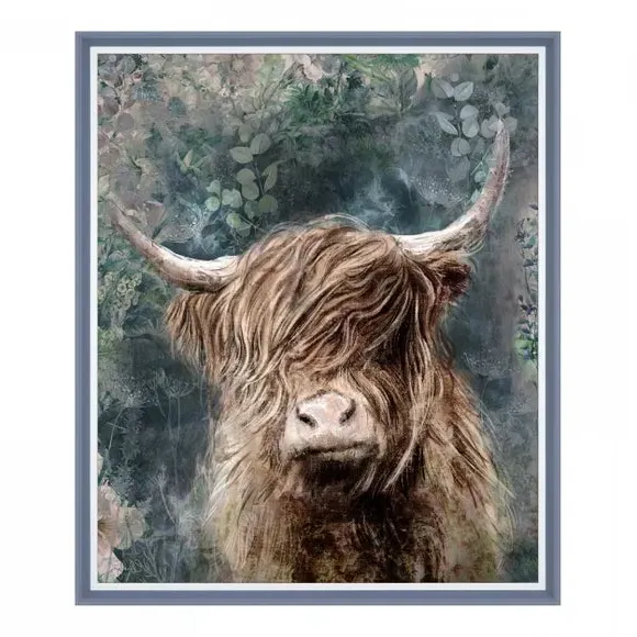 Highland Longhorn Framed Print - Grey