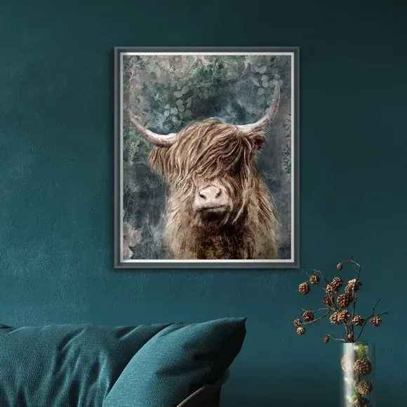 Highland Longhorn Framed Print - Grey image
