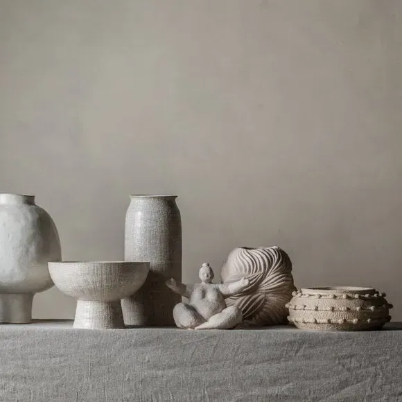 Lady Figurine Ornament - Cream, Cement