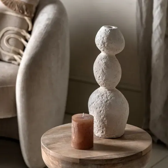 Large Pebble Candle Holder - Natural, Ceramic image