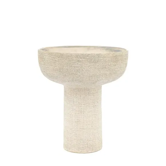 Medium Bowl Vase with Ribbed Texture - Natural