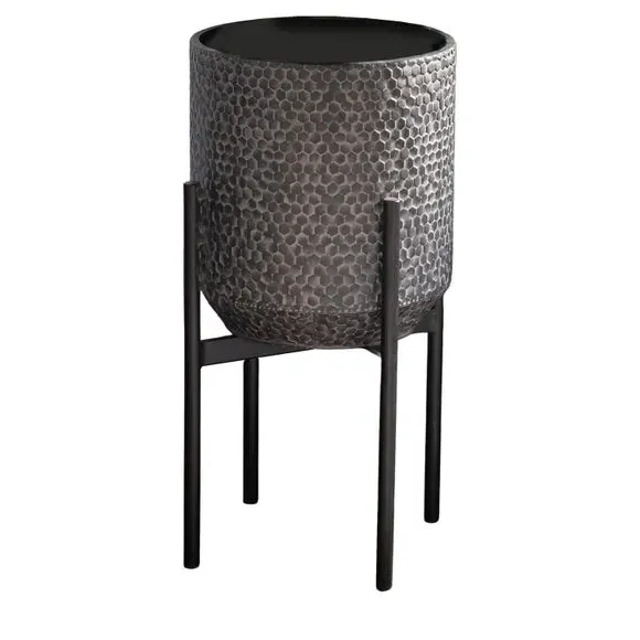 Metal Plant Stand with Honeycomb Design - Black