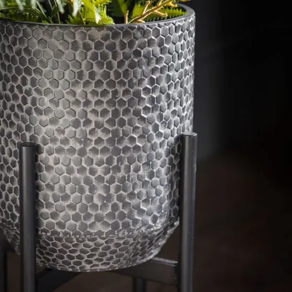 Metal Plant Stand with Honeycomb Design - Black