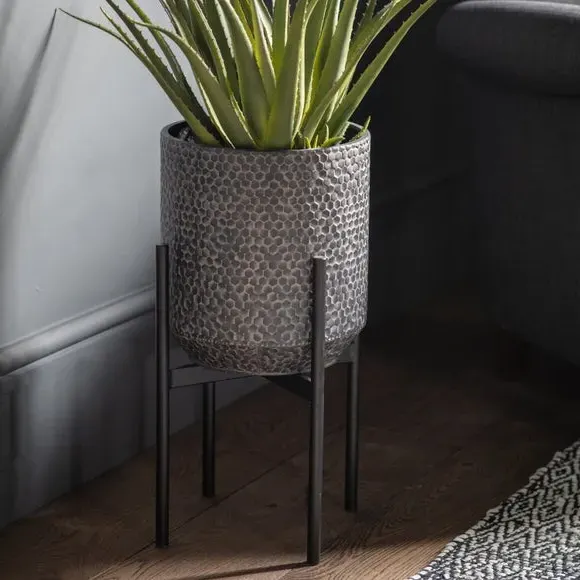 Metal Plant Stand with Honeycomb Design - Black