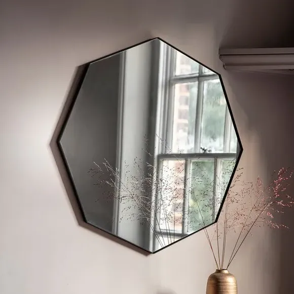 Octagon Wall Mirror - Black, Metal