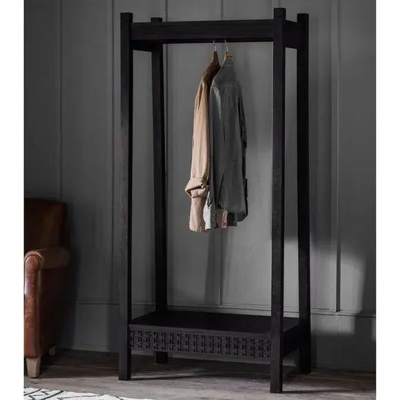 Open Wardrobe with Fretwork Detail - Black, Mango image
