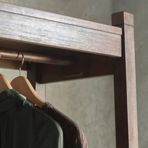 Open Wardrobe with Inlaid Pattern - Brown, Mango Wood