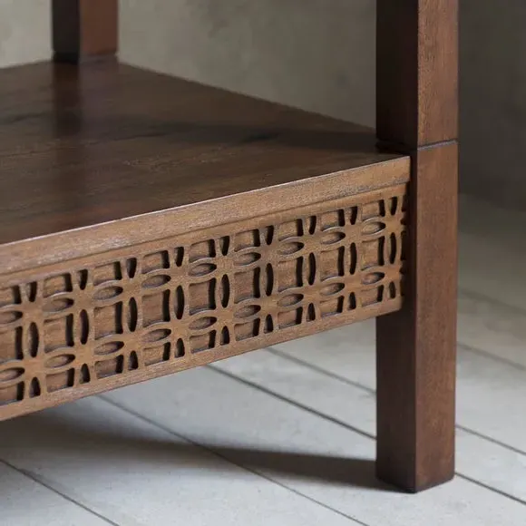 Open Wardrobe with Inlaid Pattern - Brown, Mango Wood