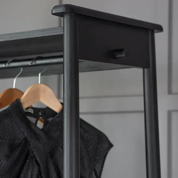 Open Wardrobe with Rail - Black, Oak