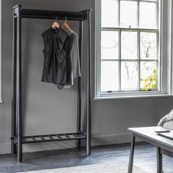 Open Wardrobe with Rail - Black, Oak