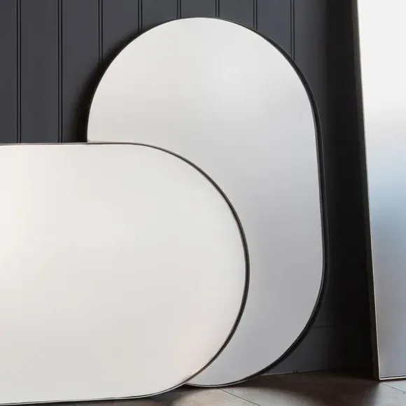 Oval Wall Mirror - Black, Steel Frame