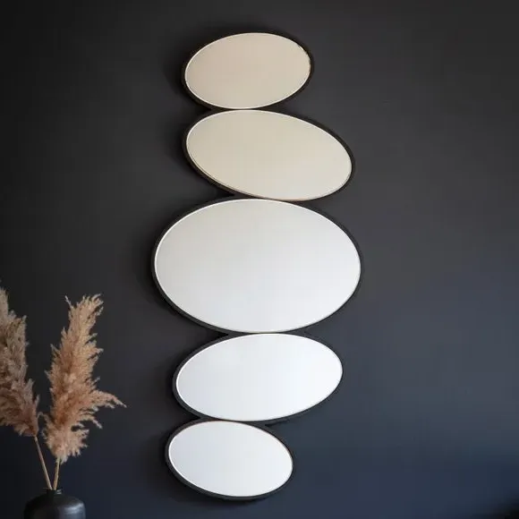 Pebble Stack Wall Mirror - Black, Wood image