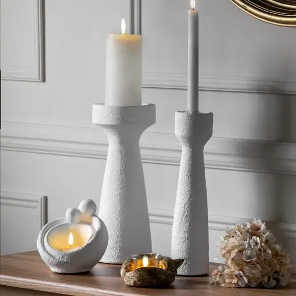 Pillar Candle Holder - White, Terracotta
