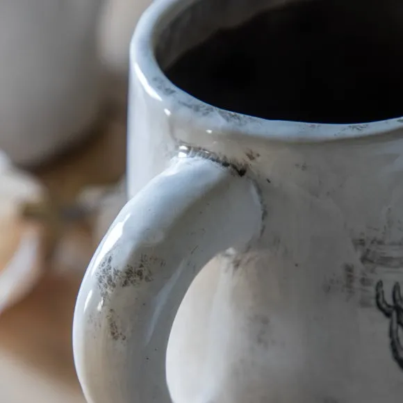 Pitcher Vase with Stag Design - White, Ceramic