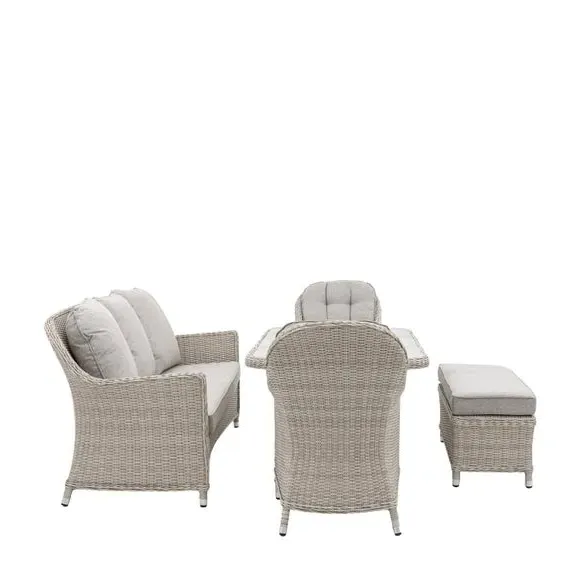 Rectangle Dining Set with Bench - White, Rattan