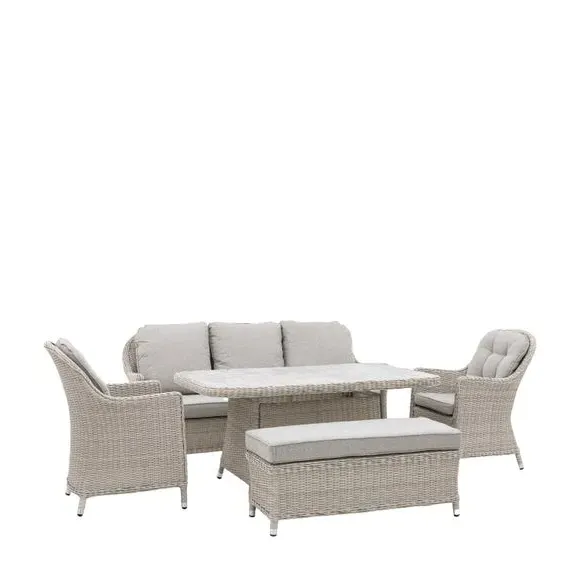 Rectangle Dining Set with Bench - White, Rattan image