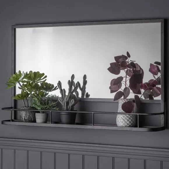Rectangle Overmantel Mirror with Shelf - Grey, Metal image