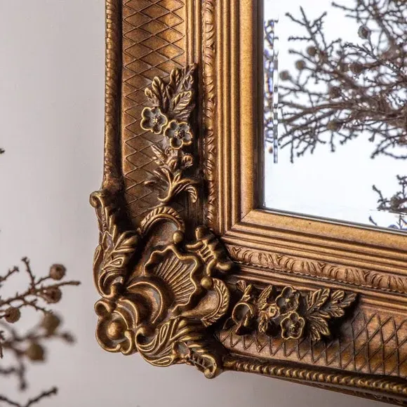 Rectangle Wall Mirror Baroque Style - Gold, Wood