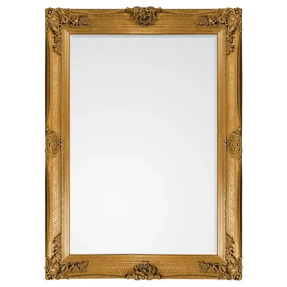 Rectangle Wall Mirror Baroque Style - Gold, Wood