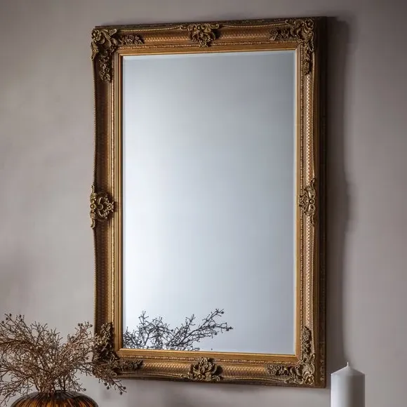 Rectangle Wall Mirror Baroque Style - Gold, Wood image