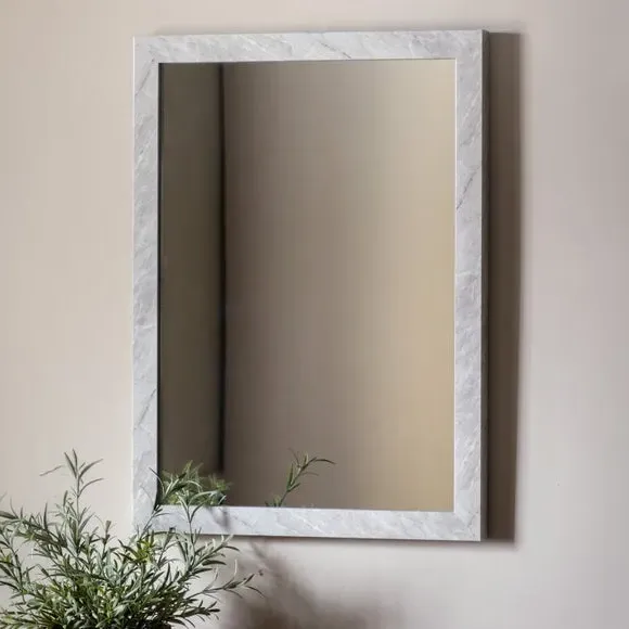 Rectangle Wall Mirror Marbled Frame - White