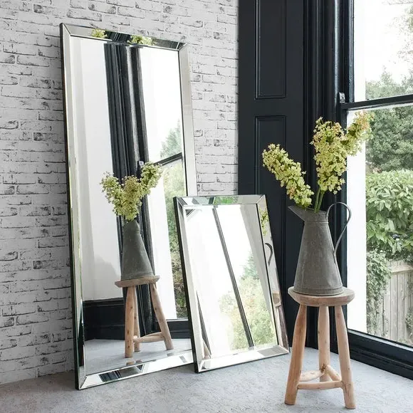 Rectangle Wall Mirror with Angled Frame - Silver