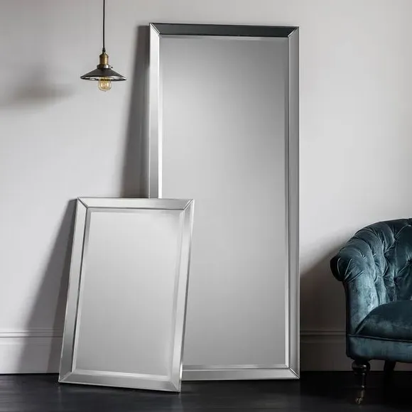 Rectangle Wall Mirror with Angled Frame - Silver