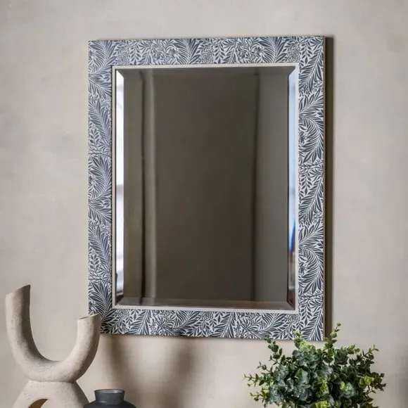 Rectangle Wall Mirror with Floral Frame - Blue image