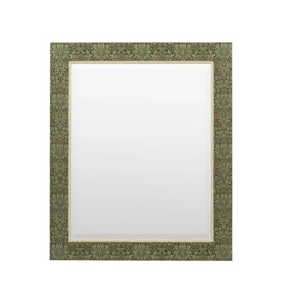 Rectangle Wall Mirror with Floral Frame - Green