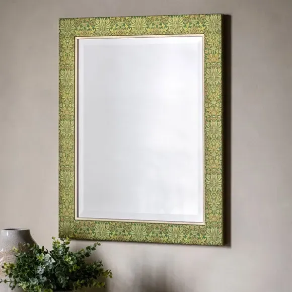 Rectangle Wall Mirror with Floral Frame - Green