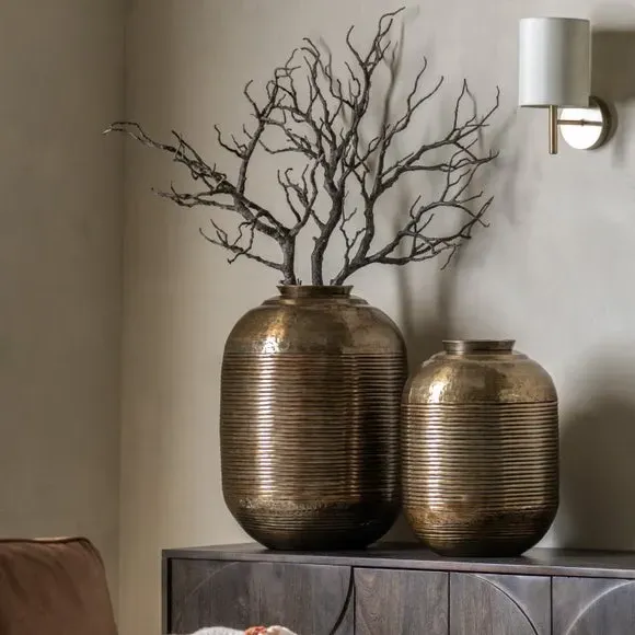 Ribbed Metal Vase - Bronze