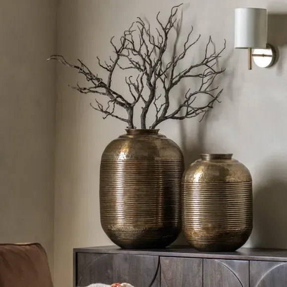 Ribbed Metal Vase - Bronze