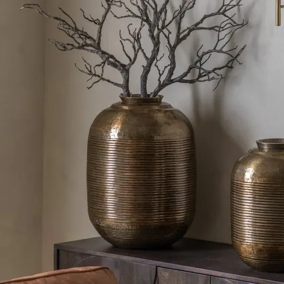 Ribbed Metal Vase - Bronze