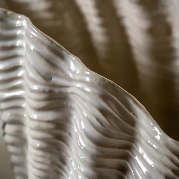 Ribbed Shell Ceramic Vase - White, Ceramic