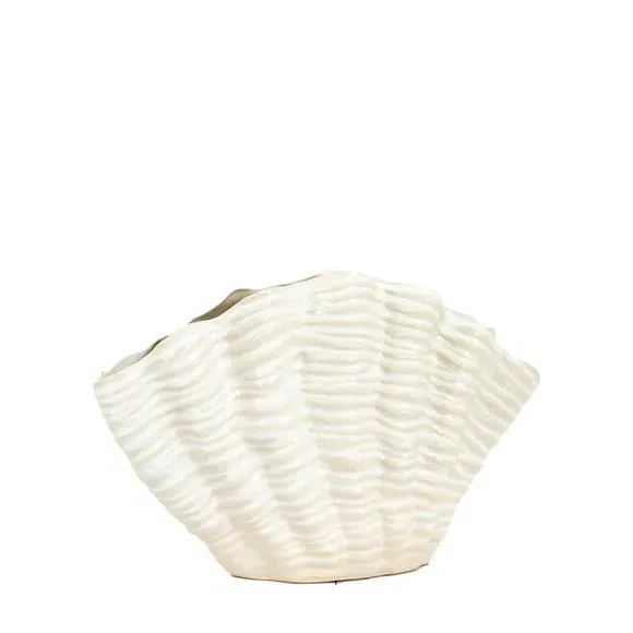 Ribbed Shell Ceramic Vase - White, Ceramic
