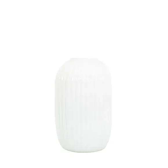 Ridged Glass Vase - White, Opaque Glass image