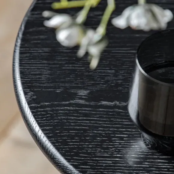 Round Bedside Table with Shelf - Black, Oak