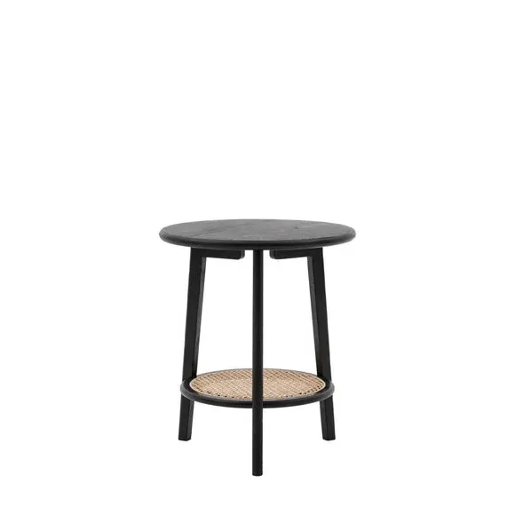 Round Bedside Table with Shelf - Black, Oak