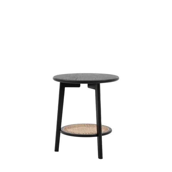 Round Bedside Table with Shelf - Black, Oak