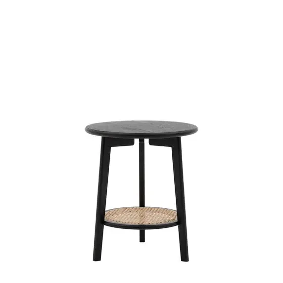 Round Bedside Table with Shelf - Black, Oak