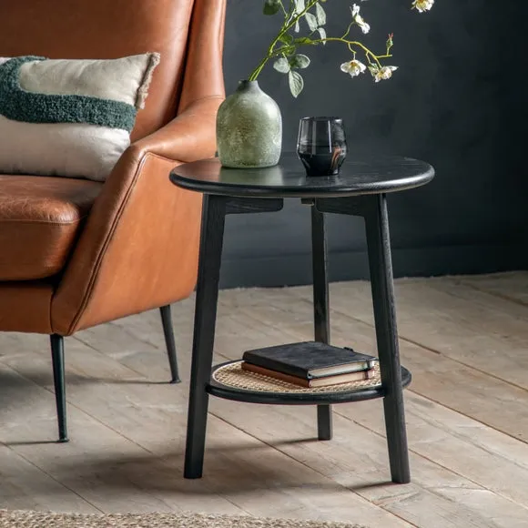 Round Bedside Table with Shelf - Black, Oak image