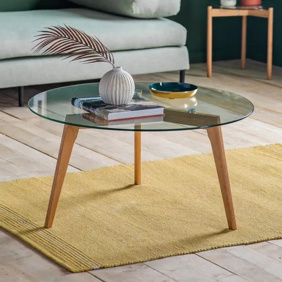 Round Coffee Table - Light Wood, Glass