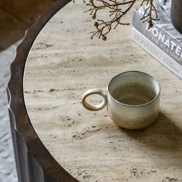 Round Coffee Table with Stone Top - Brown, Mango Wood