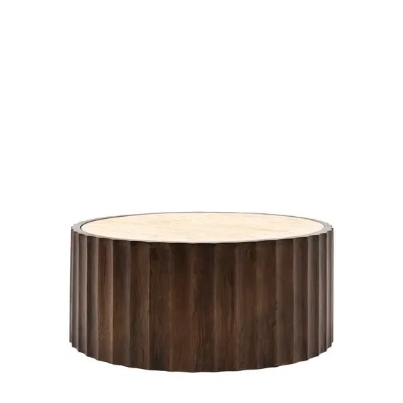 Round Coffee Table with Stone Top - Brown, Mango Wood