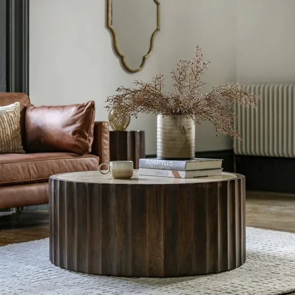 Round Coffee Table with Stone Top - Brown, Mango Wood image