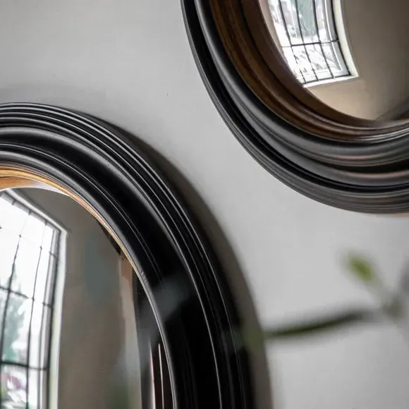 Round Convex Wall Mirror - Black/Gold Frame