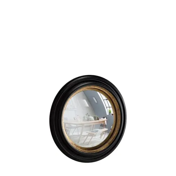 Round Convex Wall Mirror - Black/Gold Frame